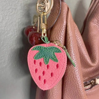 Cute Fruit Shape Leather Coin Purse Mini Zipper Earphone Bag Keychain Pendant Wallet for Women Girls Gift