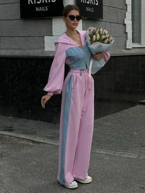 Zekye Autumn Spring Summer Hoodies 2 Piece Sets Long Sleeve Zipper Women's Tracksuit New Crop Tops Wide Leg Sport Pants Set Promise Mart