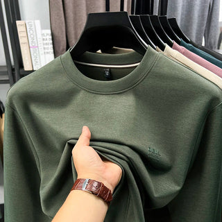 Sweatshirt Men 2025 New Style Spring and Autumn Men's Long Sleeved T-shirt Pure Cotton Round Neck Top T-shirt Base Shirt Trendy Promise Mart