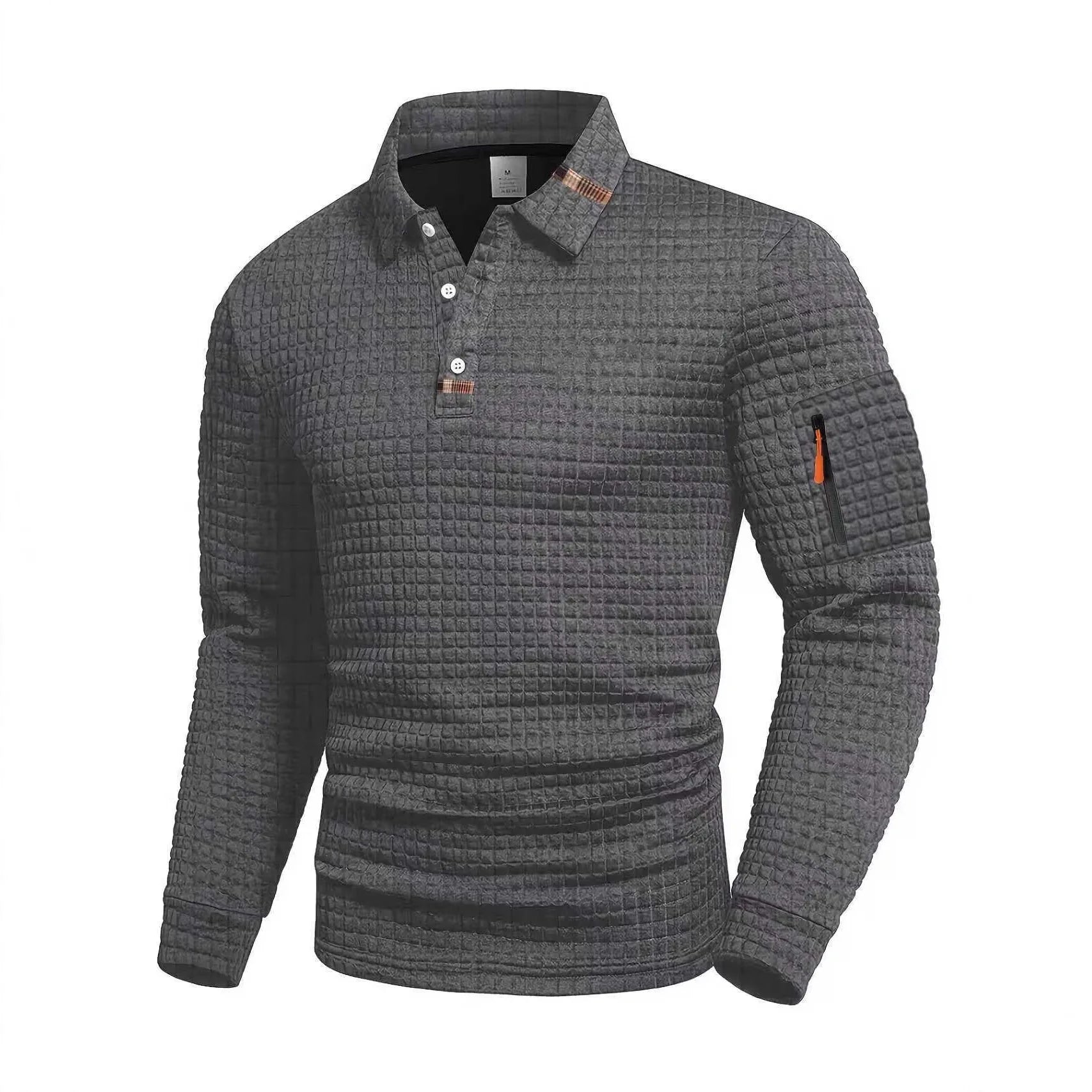 Men's New Autumn-Winter Solid-Color Checkered Patchwork Armless True Pocket Fashionable High-Quality Daily POLO Shirt Top