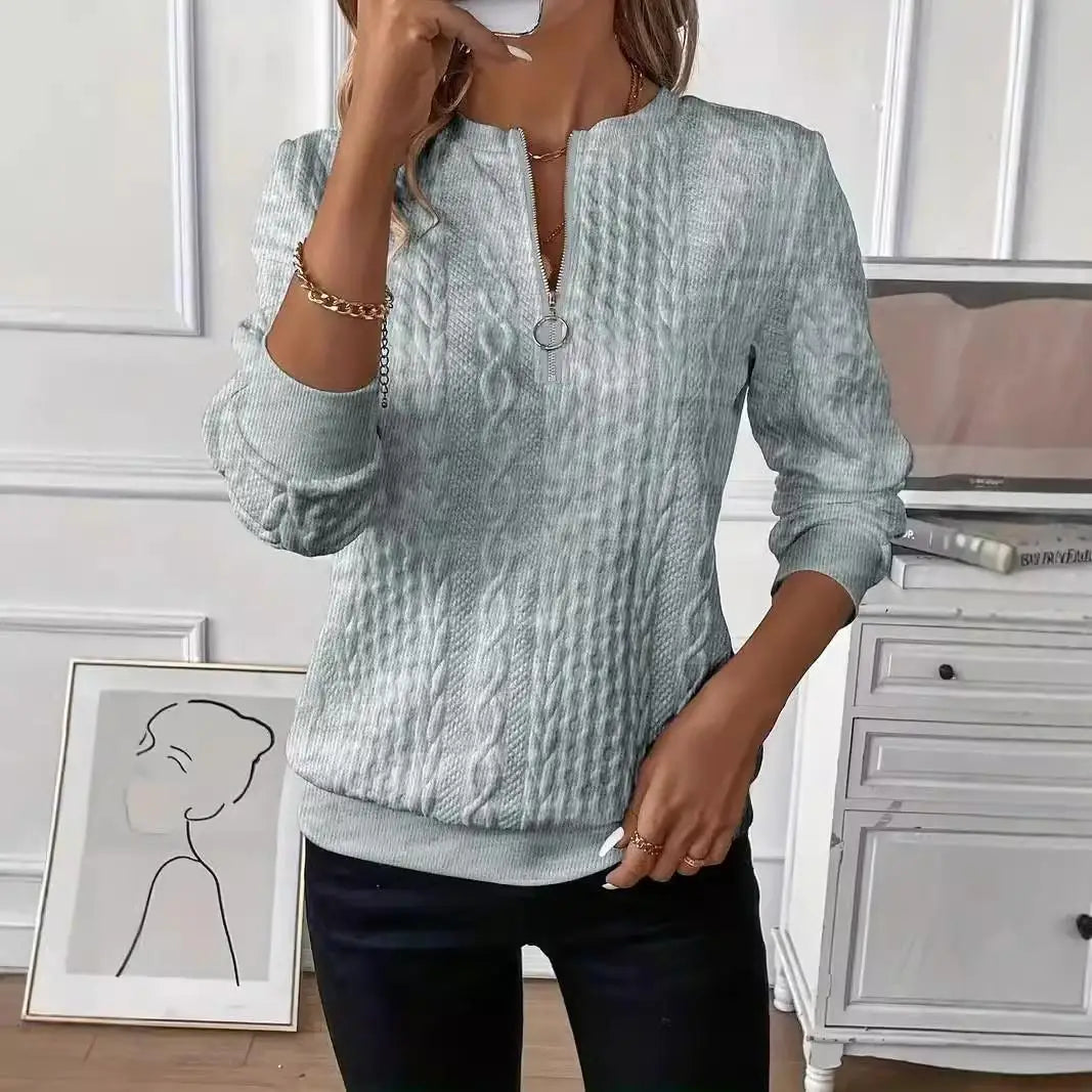 Ladies Casual Zipper Sweatirt Color Blo Long Sve Sweet Sle Hoodie Comfortable Soft Fabric Winter Collection