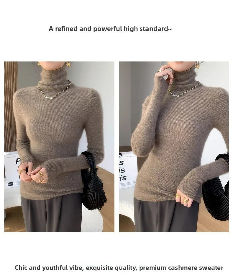 Autumn Winter Thiened Slim Fit Camere Sweater High Collar Knitted Wool Base irt Pure Color Crew Ne Sweater for Women