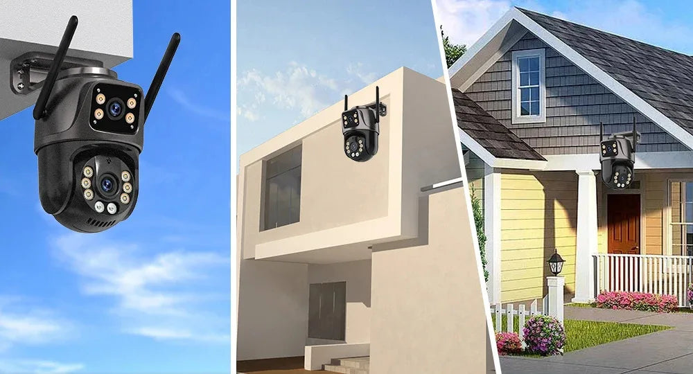 4K Outdoor Surveillance Camera Wifi 8MP Dual Lens Dual Screen 360 PTZ Webcam Motion Detection Auto Tracking IP Camera CCTV Icsee