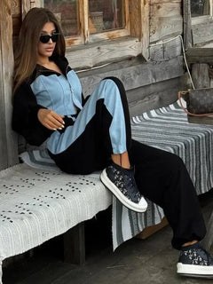 Zekye Autumn Spring Summer Hoodies 2 Piece Sets Long Sleeve Zipper Women's Tracksuit New Crop Tops Wide Leg Sport Pants Set Promise Mart