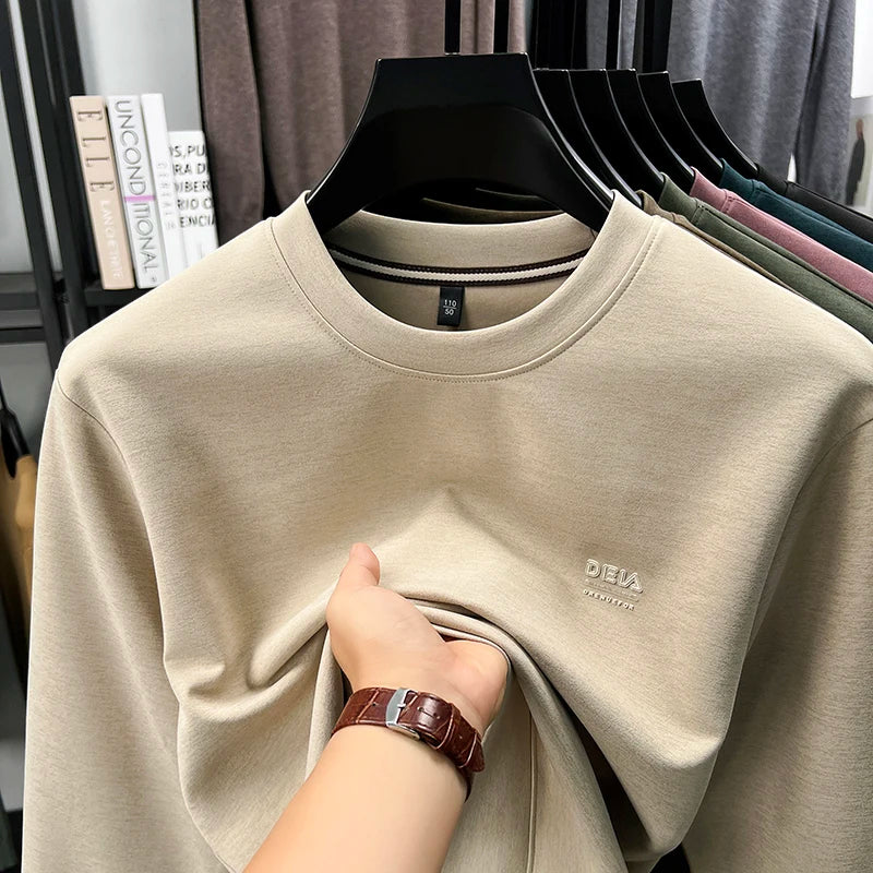 Sweatshirt Men 2025 New Style Spring and Autumn Men's Long Sleeved T-shirt Pure Cotton Round Neck Top T-shirt Base Shirt Trendy