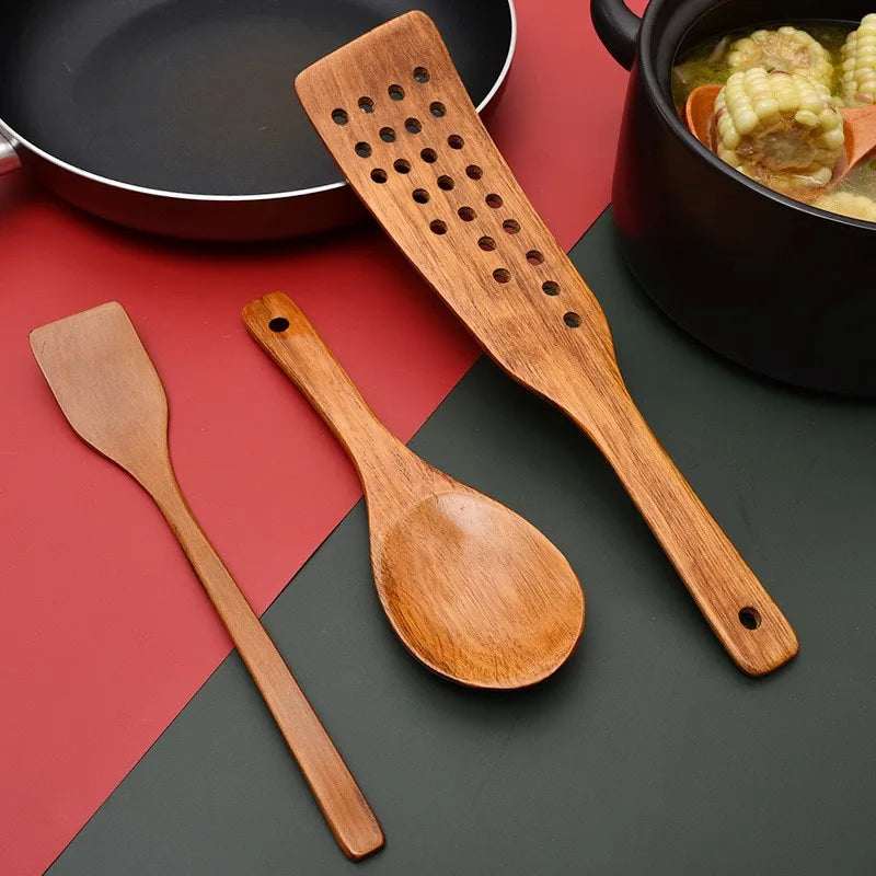 Wooden Cooking Utensils, Wood Spoons Wooden shovels For Cooking Environmentally Friendly Safe Home Kitchen Utensils Set