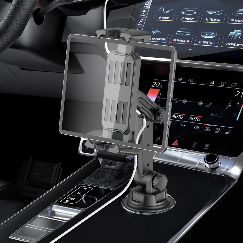 Car Tablet Stand Cup Slot 360 Adjustable Smartphone Holder 270 Tilt Bar Triangular Base Ram Mount SUV Tools for Ipad Pro 11 Air