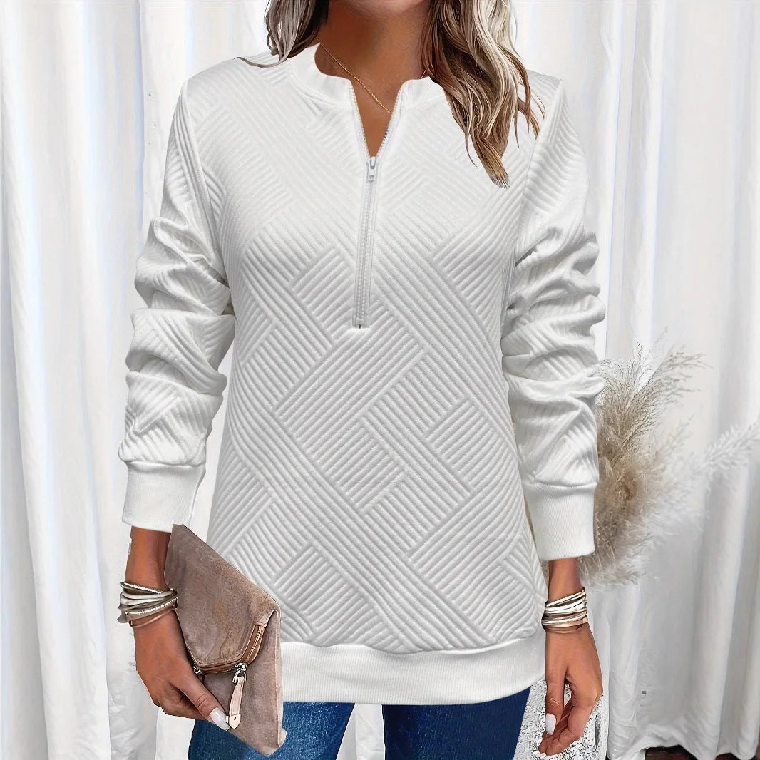 Women Spring Autumn New Style Hoodie Half Zip Design Sense Crew Neck Long Sleeve Solid Color Casual Versatile Top