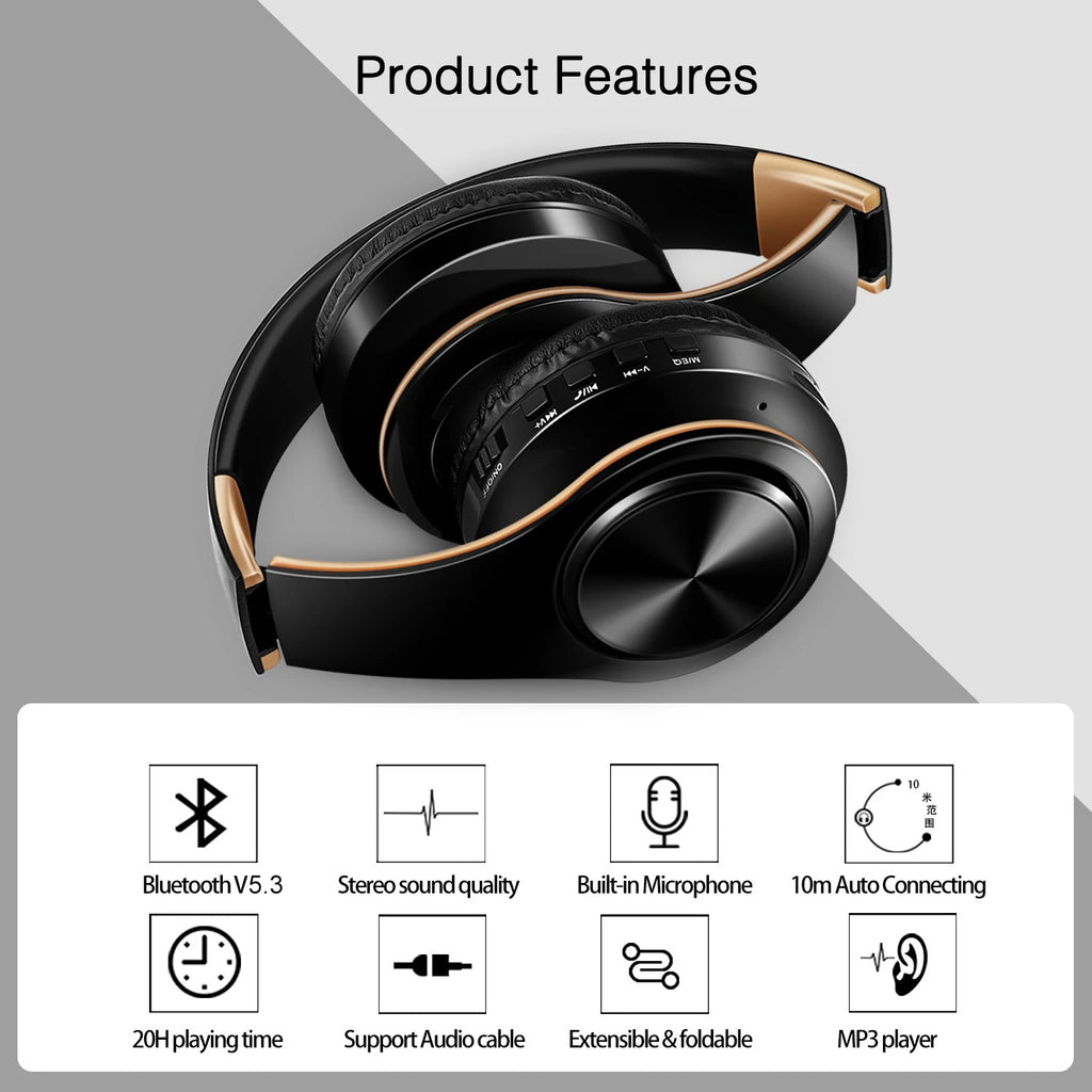 HIFI Stereo Earphones Bluetooth Headphone Music Headset FM and Support SD Card with Mic for Mobile Xiaomi Iphone Sumsamg Tablet