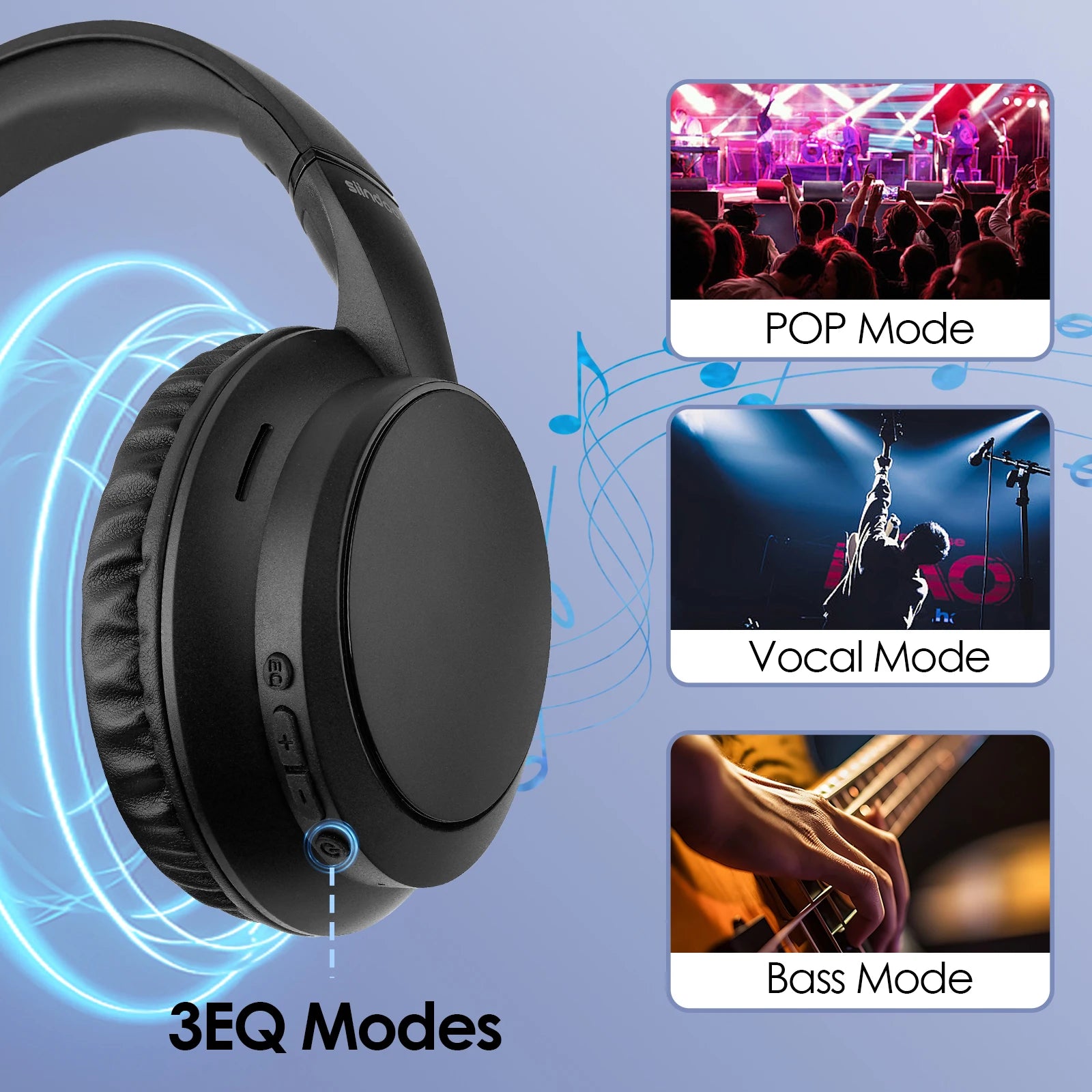 Siindoo JH-820 Wireless Bluetooth Headphones, 60H Playtime,3 EQ Sound Modes,Foldable Lightweight Bluetooth 5.4 for Travel Study