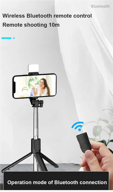 Portable Bluetooth Selfie Stick Tripod Holder with Remote Shutter Fill Light Extendable Wireless Remote Retractable Phone Stand Promise Mart