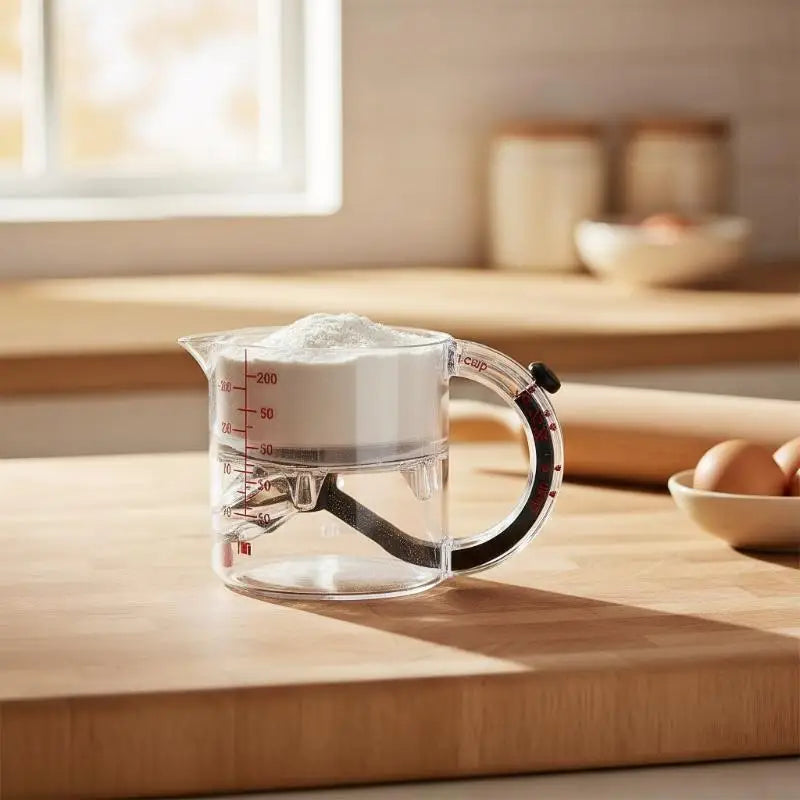 All-in-One Cooking Measuring Cup with Adjustable Base and Scraper; Essential for Every Kitchen