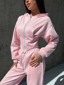 Lady fashion Hooded Belted Outwear Casual Long Sleeve Zipper Waist Cinching Outfits 2025 New Autumn Daily Office Commute Outfit Promise Mart