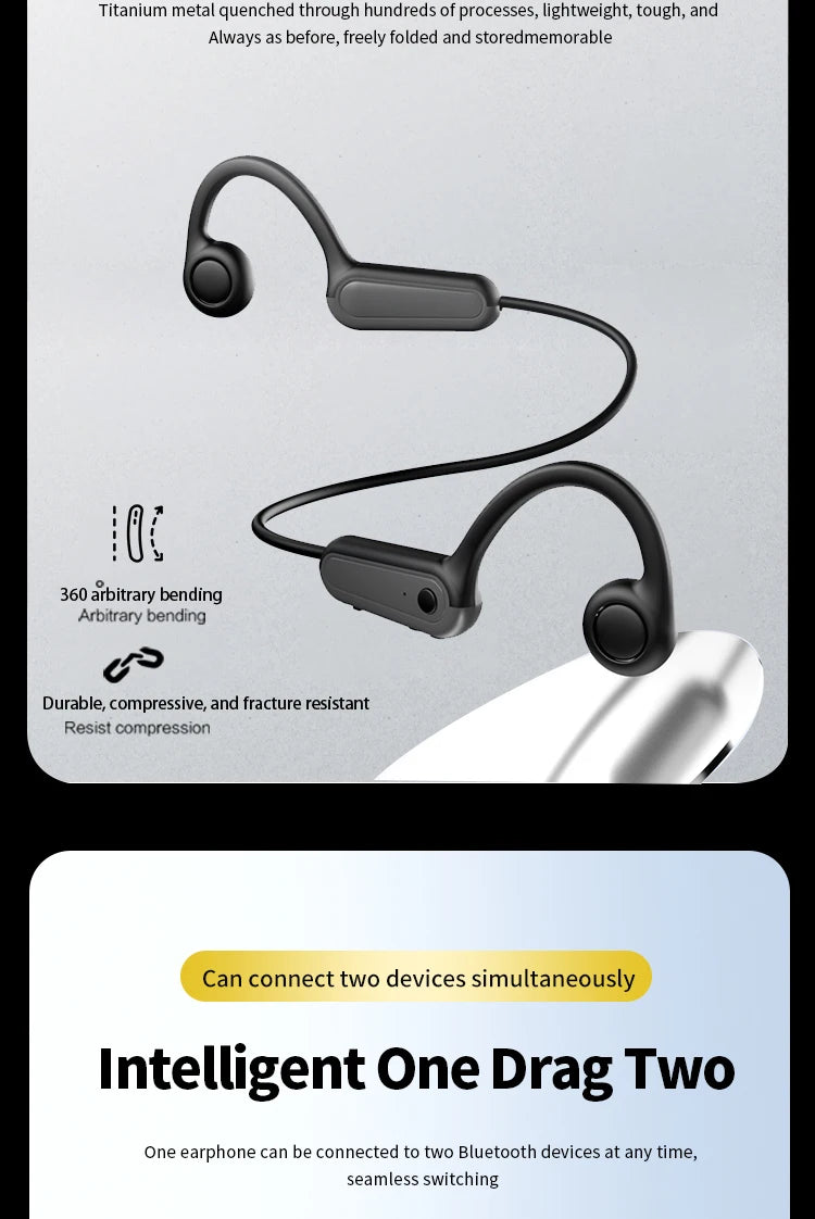 2025 True Bone Conduction Earphones Bluetooth 5.3 Sports Wireless Headphones Ear Hook Waterproof Headset for Running Driving