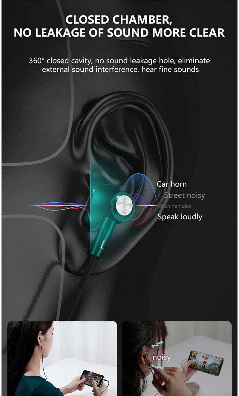 Type-C In-Ear Wired Karaoke Headphones 3.5mm Stereo Music Earbud Handfree Headset Earphones with Mic