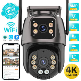 4K 8MP HD Wifi PTZ Camera Outdoor 4MP Dual Lens Dual Screen AI Auto Tracking IP Camera CCTV Audio Video Surveillance P2P iCSee Promise Mart