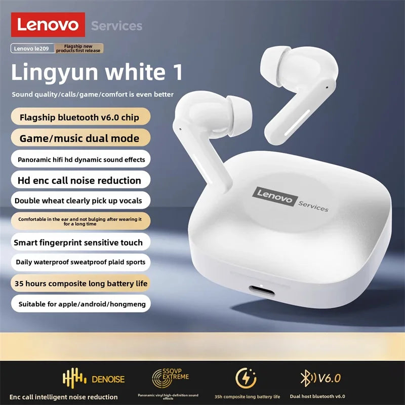 Lenovo Original 2026 Upgrade Headphones TWS Wireless Bluetooth Earphones Touch Control Sport Headset Stereo Earbuds Sport Mic