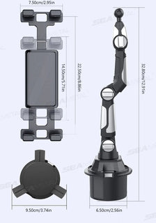 SEAMETAL Car Phone Mount on Cup Holder 6.5-9.5CM Adjustable Base Tablet/Phone Holder 360-Degree Flexible Rotation Phone Stand Promise Mart