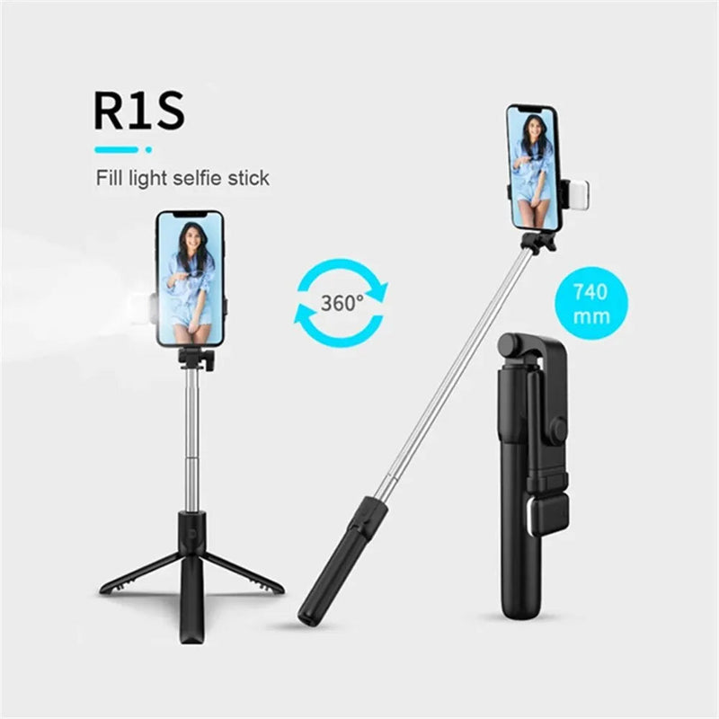 Portable Bluetooth Selfie Stick Tripod Holder with Remote Shutter Fill Light Extendable Wireless Remote Retractable Phone Stand Promise Mart