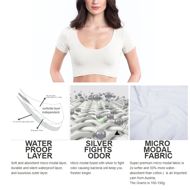 Sweat Proof Padding Anti Perspiration T Shirts Sports Gym Round Neck White Anti-Sweat Sweatproof Undershirts Crop Top