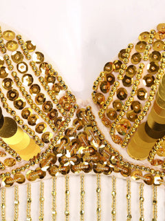 Womens Sequin Beaded Belly Dance Bra Tops with Tassels Dance Costume for Music Festival Club Belly Dance Wear Clubwear Promise Mart