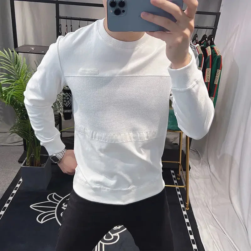 Sweatshirts New T Shirt for Men Round Neck 100℅ Cotton Aesthetic Xl High Brand Tee Man Pullovers Sale Quality Long Sleeve Social