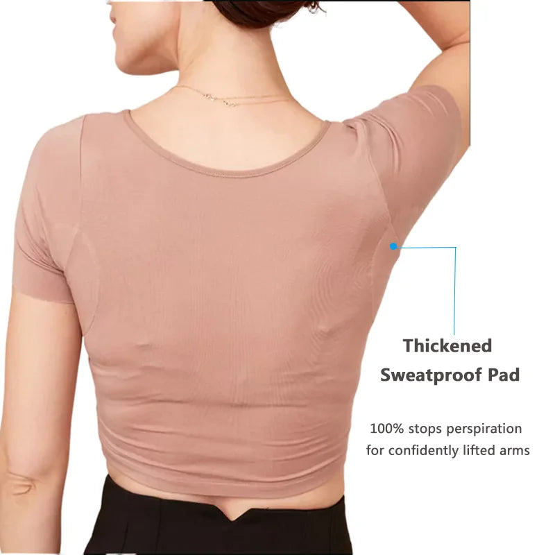 Sweat Proof Padding Anti Perspiration T Shirts Sports Gym Round Neck White Anti-Sweat Sweatproof Undershirts Crop Top