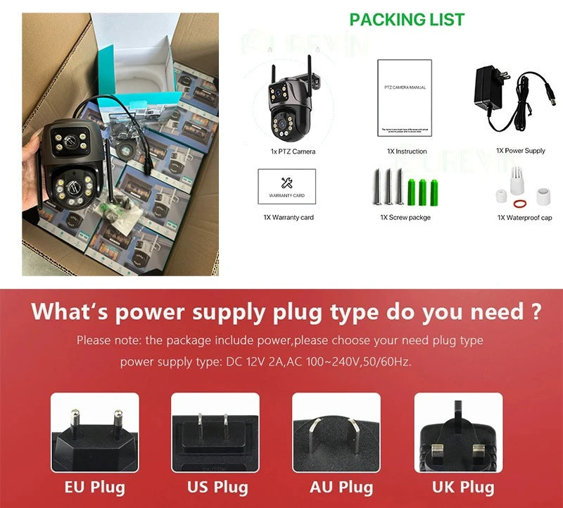 4K Outdoor Surveillance Camera Wifi 8MP Dual Lens Dual Screen 360 PTZ Webcam Motion Detection Auto Tracking IP Camera CCTV Icsee