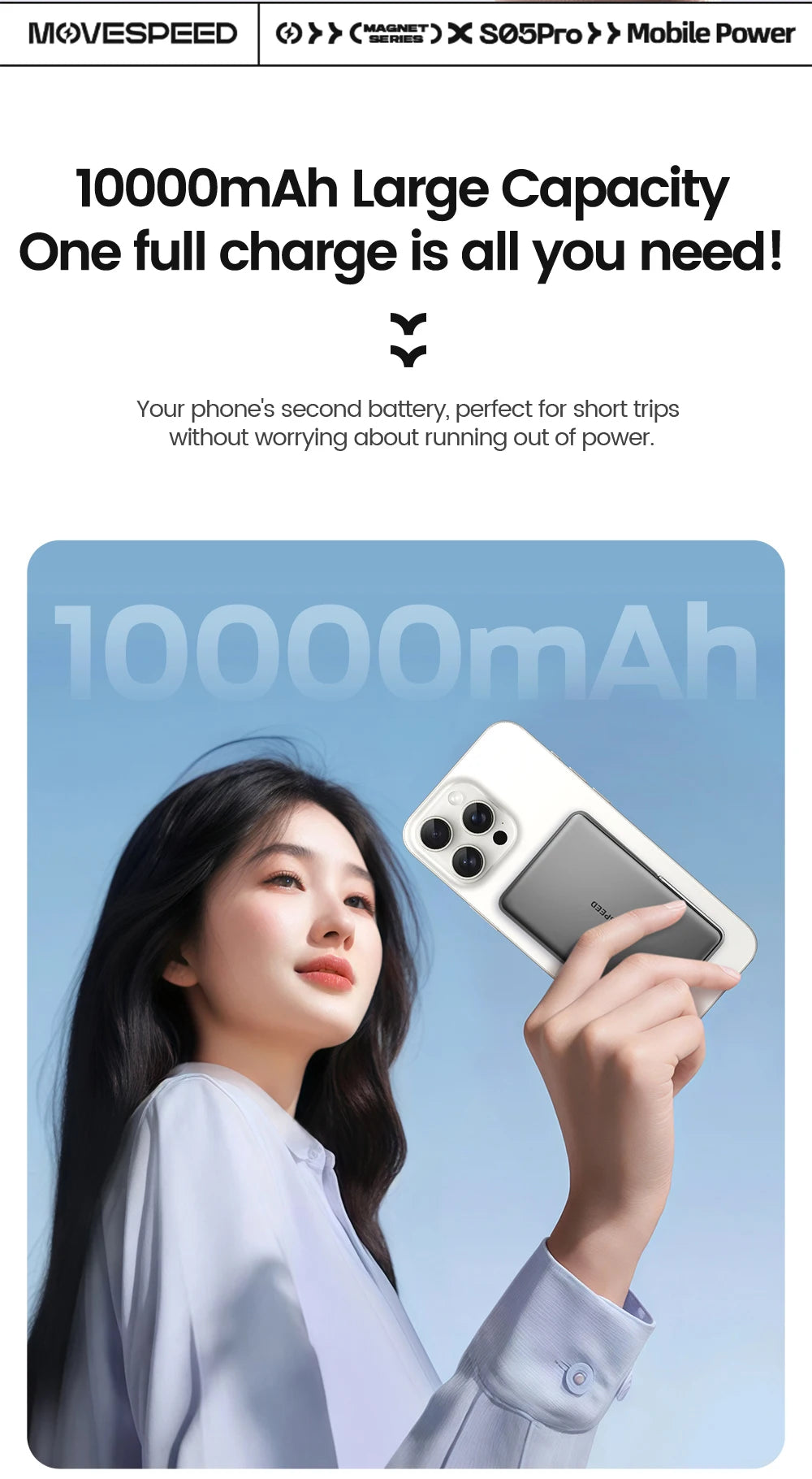 MOVESPEED S10Pro Magnetic Power Bank 10000mAh Wireless Portable External Battery with Stand for MagSafe PowerBank for iPhone 16