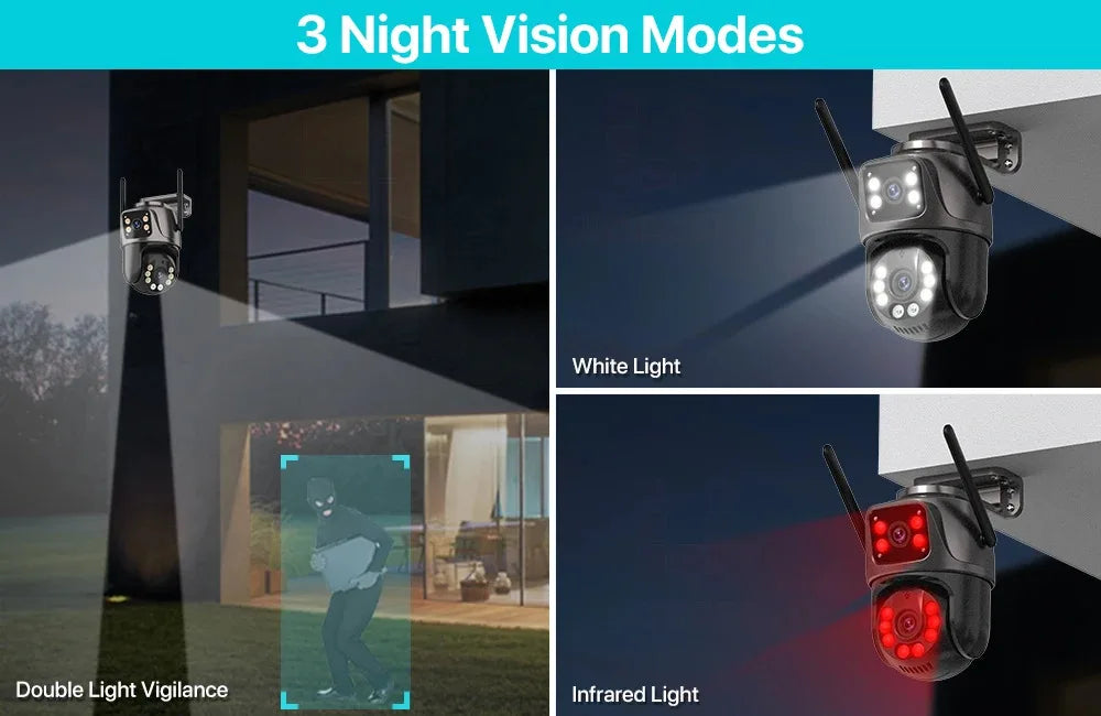 4K Outdoor Surveillance Camera Wifi 8MP Dual Lens Dual Screen 360 PTZ Webcam Motion Detection Auto Tracking IP Camera CCTV Icsee