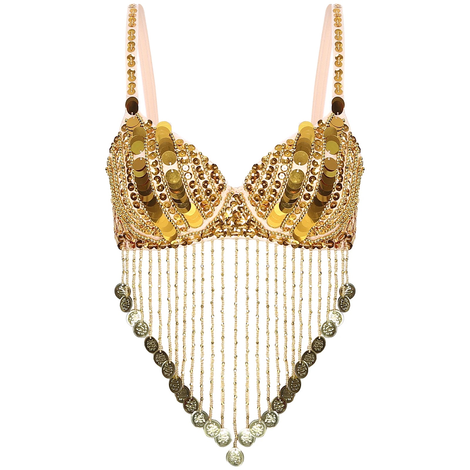 Womens Sequin Beaded Belly Dance Bra Tops with Tassels Dance Costume for Music Festival Club Belly Dance Wear Clubwear