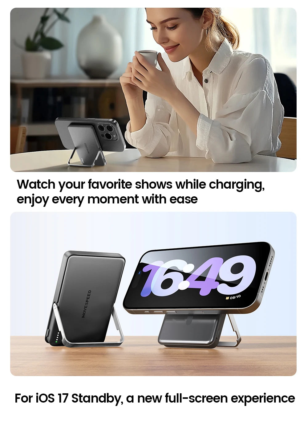 MOVESPEED S10Pro Magnetic Power Bank 10000mAh Wireless Portable External Battery with Stand for MagSafe PowerBank for iPhone 16