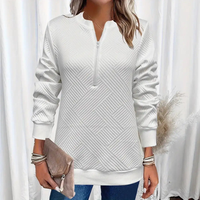 Women Spring Autumn New Style Hoodie Half Zip Design Sense Crew Neck Long Sleeve Solid Color Casual Versatile Top Promise Mart
