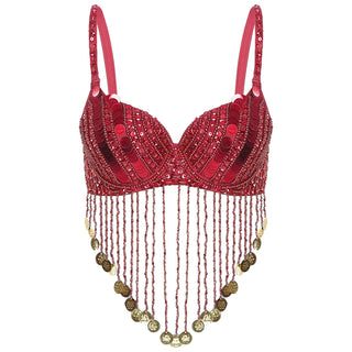 Womens Sequin Beaded Belly Dance Bra Tops with Tassels Dance Costume for Music Festival Club Belly Dance Wear Clubwear Promise Mart
