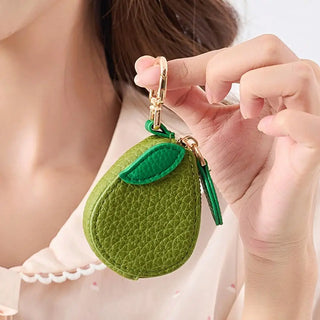 Cute Fruit Shape Leather Coin Purse Mini Zipper Earphone Bag Keychain Pendant Wallet for Women Girls Gift