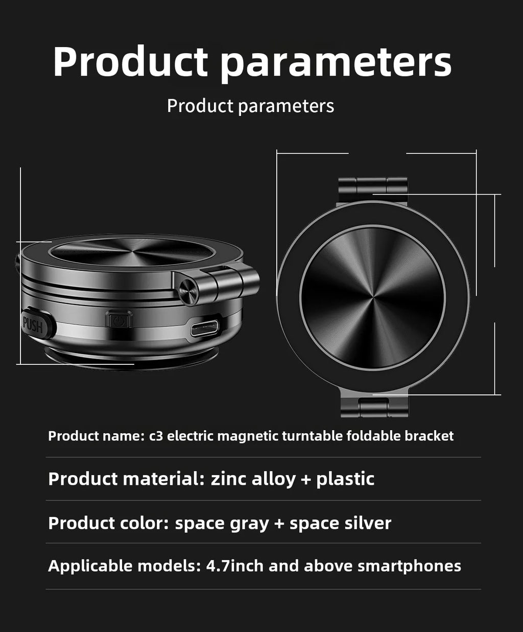 15W Wireless Charger  Double Sides Phone Holder Magnetic Vacuum Adsorption Bracket Foldable GPS Stand Electric Sucker Cup Suppor