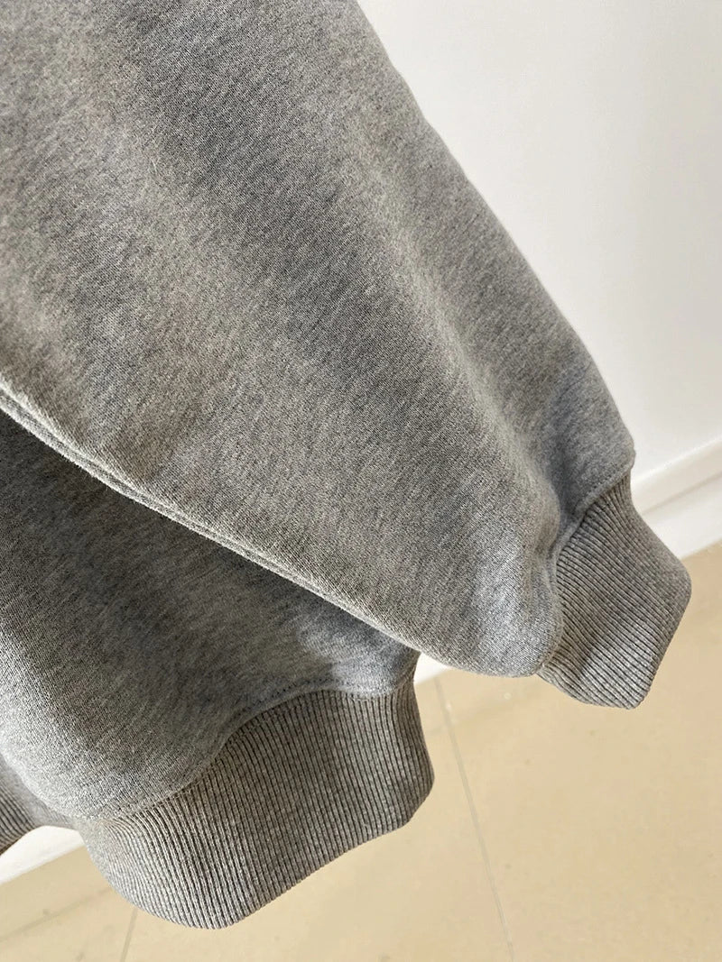 Women's sweatshirt for autumn and winter 2025, comfortable and casual round neck long sleeved gray warm pure cotton sportswear