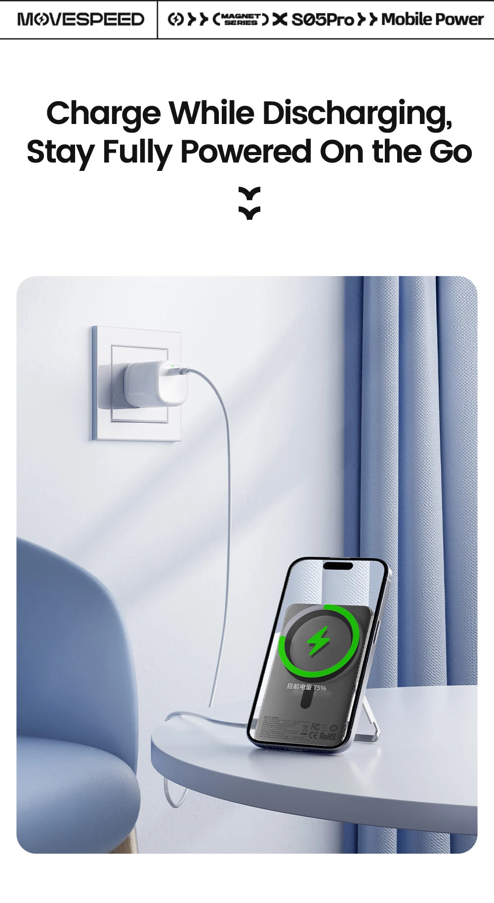 MOVESPEED S10Pro Magnetic Power Bank 10000mAh Wireless Portable External Battery with Stand for MagSafe PowerBank for iPhone 16