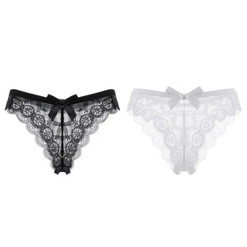 Ladies Lace Flowers Transparent Underpants Women's Underwear G String Hollow Bow Panties Thong