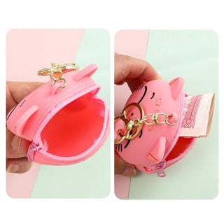Cute Cartoon Cat Silicone Coin Purse with Keyring Kawaii Kids Coin Bag Portable Data Cable Earphone Organizer Coin Key Pouch