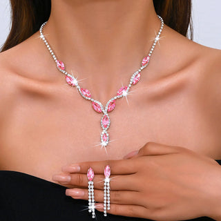 Purple Crystal Bridal Jewelry Set | Necklace & Earrings for Wedding & Party