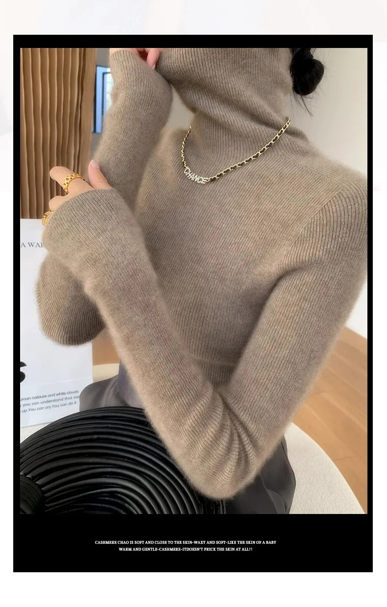 Autumn Winter Thiened Slim Fit Camere Sweater High Collar Knitted Wool Base irt Pure Color Crew Ne Sweater for Women