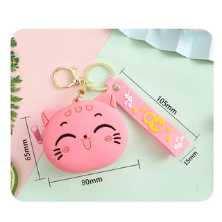 Cute Cartoon Cat Silicone Coin Purse with Keyring Kawaii Kids Coin Bag Portable Data Cable Earphone Organizer Coin Key Pouch
