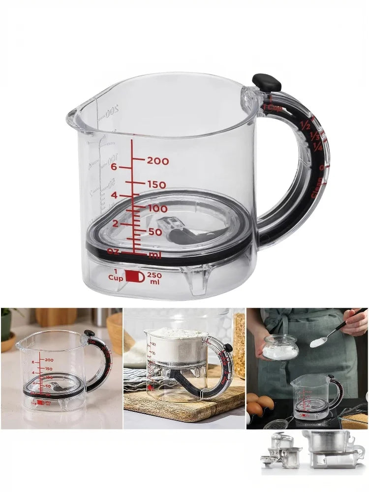 All-in-One Cooking Measuring Cup with Adjustable Base and Scraper; Essential for Every Kitchen