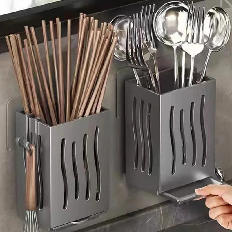 Dish rack, kitchen utensils, sink, spoons, forks, chopsticks, storage basket, multi-functional kitchen organizer