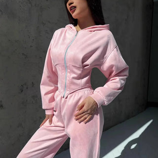 Women's 2-Piece Hooded Tracksuit – Sporty Casual Set with Waist-Cinching Design Promise Mart