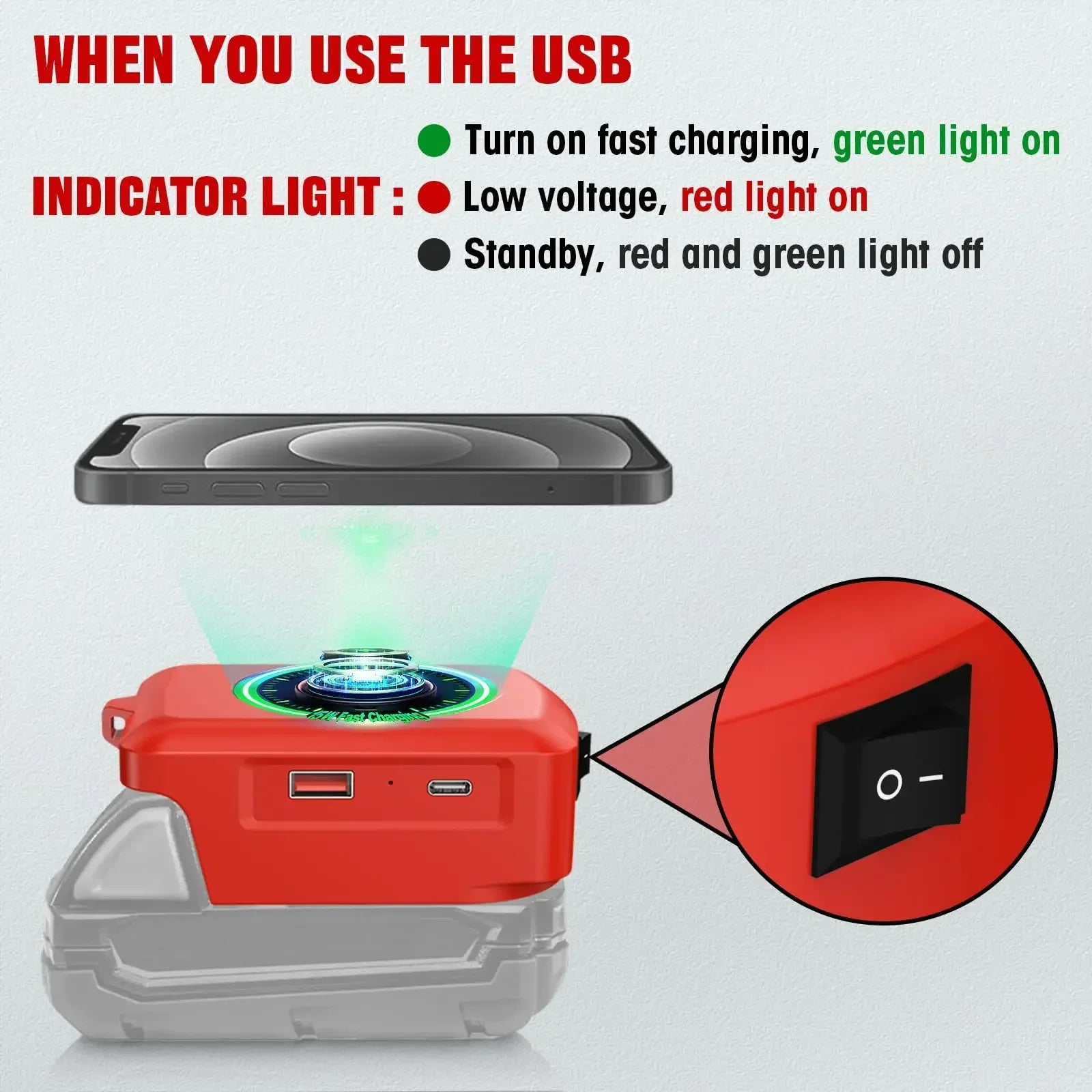 Wireless Phone Charger for Milwaukee 18V Battery,Battery Adapter with USB and Type-C Output, for Camping Travel,Outdoor Working