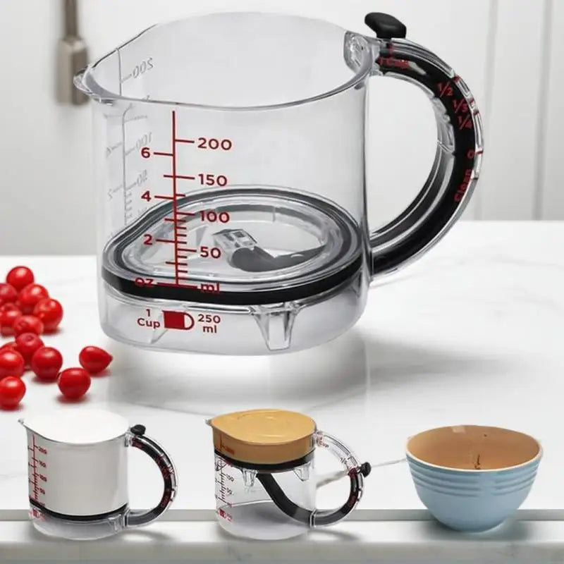 All-in-One Cooking Measuring Cup with Adjustable Base and Scraper; Essential for Every Kitchen