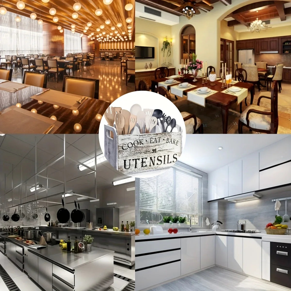 1pc Kitchen with Compartmentalized Cutlery Storage Rack, Rustic Style Wooden Countertop Organizer, Kitchenware Accessories