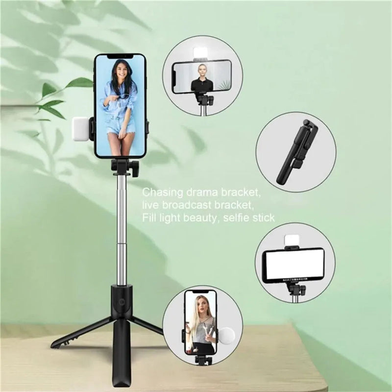 Portable Bluetooth Selfie Stick Tripod Holder with Remote Shutter Fill Light Extendable Wireless Remote Retractable Phone Stand Promise Mart